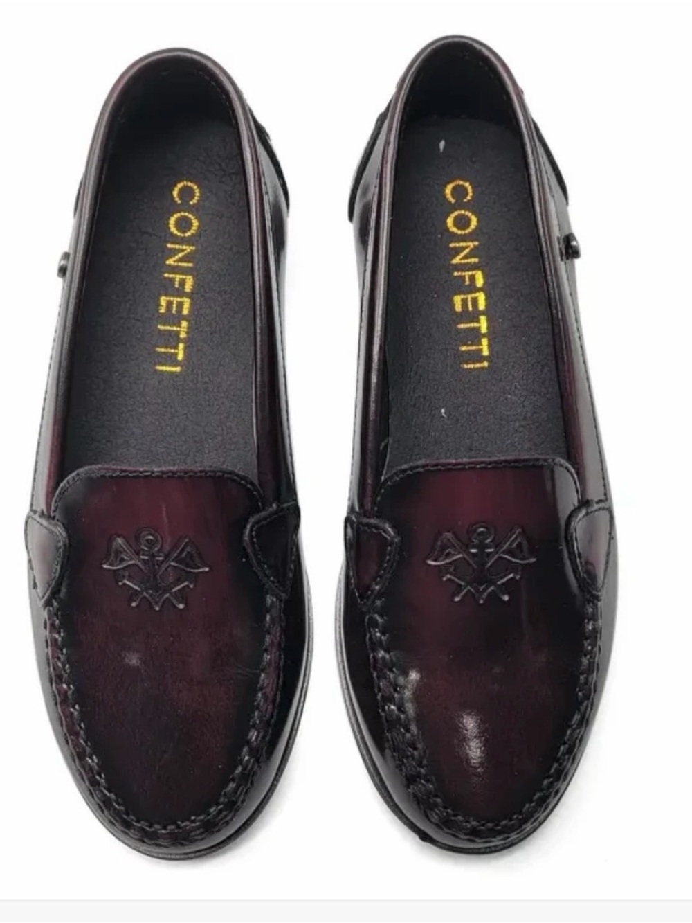 Confetti Kid’s Burgundy Leather Slip-On Loafers Size 32=US 1 Youth